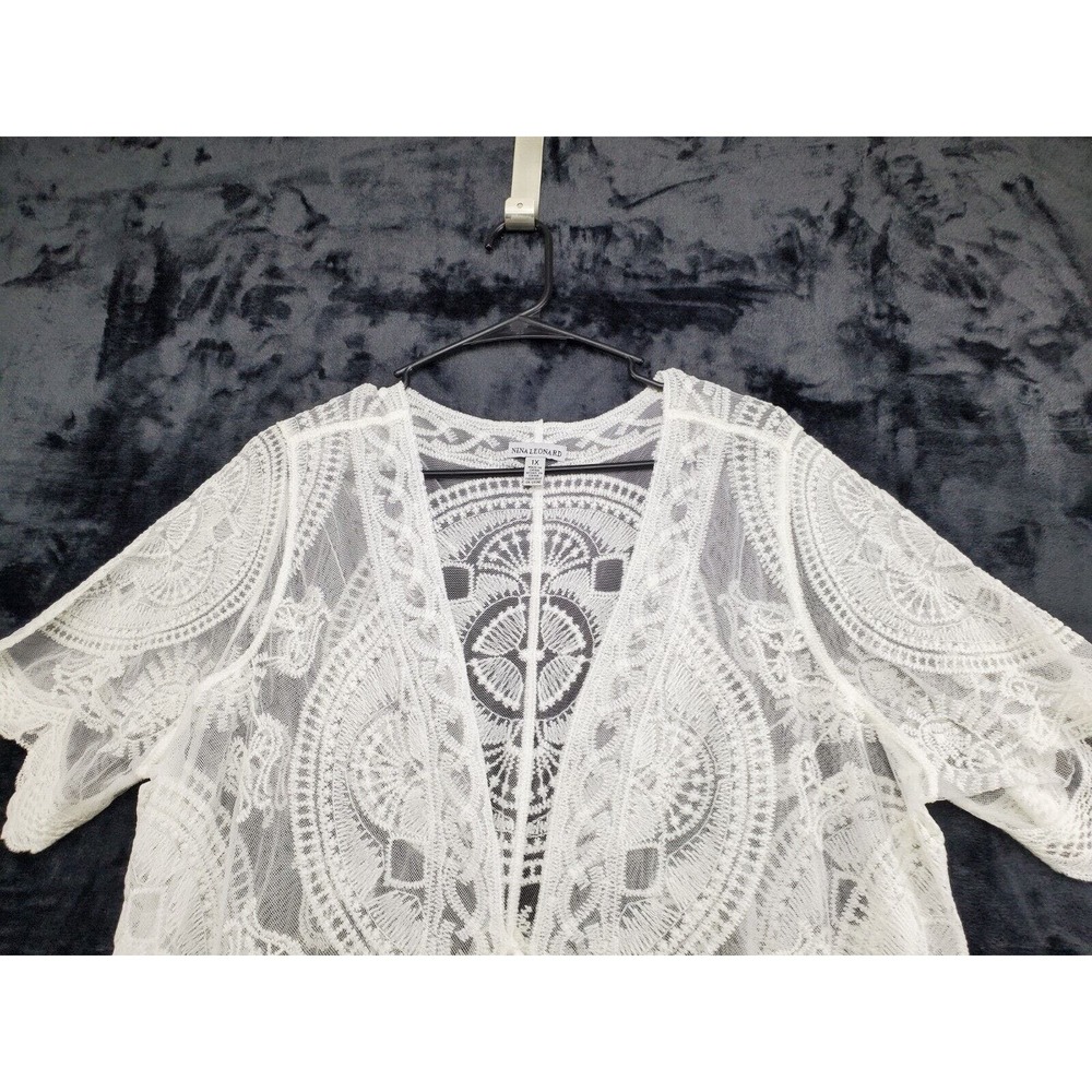 Nina Leonard White Lace Crochet Cover-Up - Picture 4 of 8